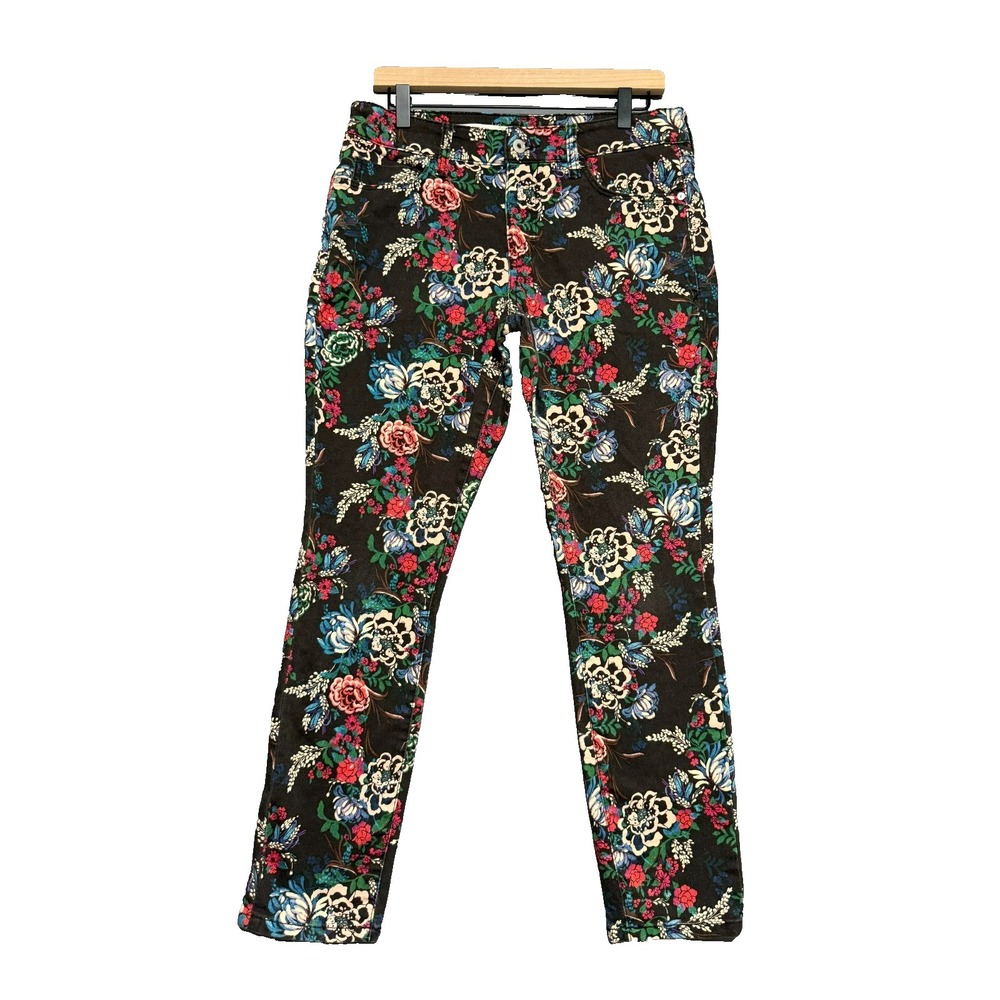Pilcro Anthropologie Floral Mid Rise Skinny Pants Womens Size 32 Boho Whimsigoth